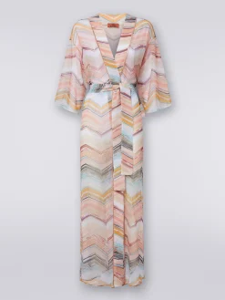 Copricostume lungo a vestaglia chevron con lurex