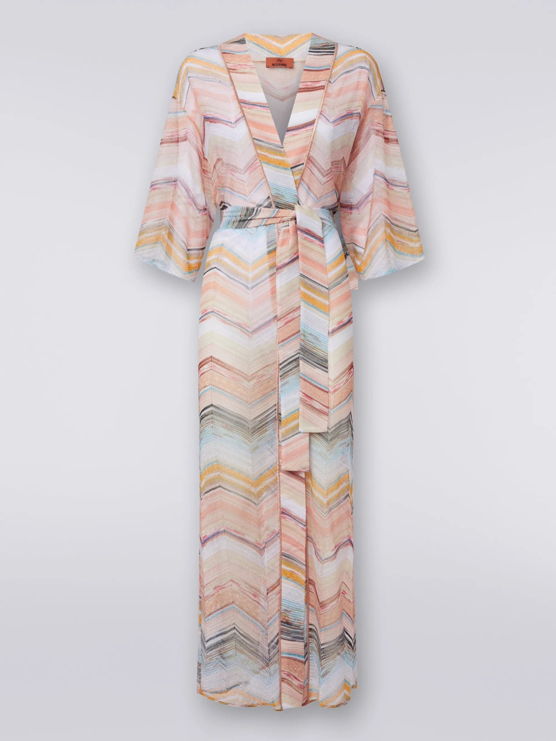 Copricostume lungo a vestaglia chevron con lurex