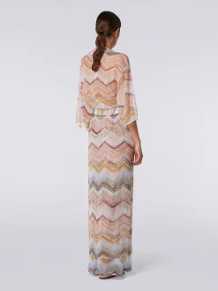 Copricostume lungo a vestaglia chevron con lurex