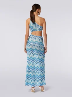 Copricostume lungo in crochet chevron con taglio cut out e lurex