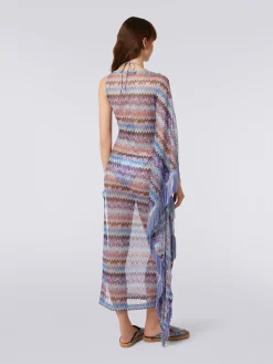 Copricostume lungo in tulle di viscosa chevron con frange