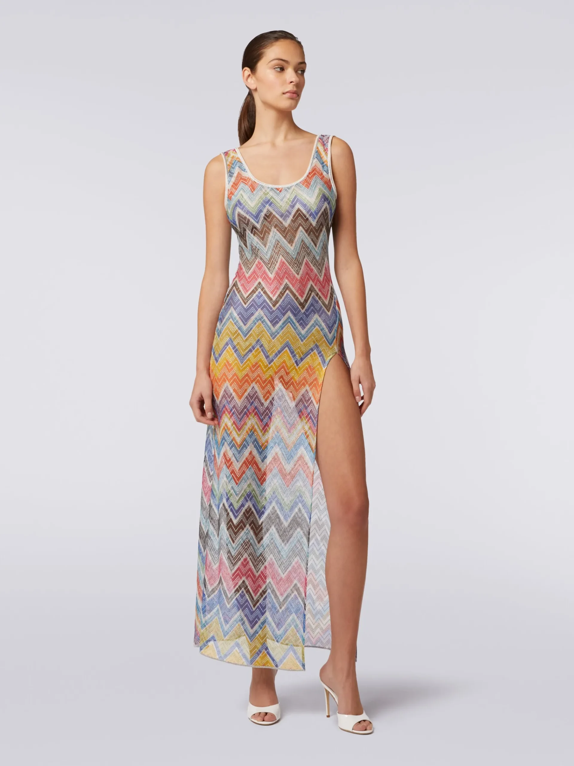 Copricostume lungo stampa zig zag con lurex