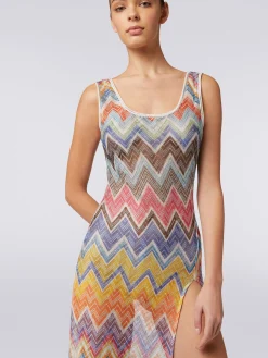 Copricostume lungo stampa zig zag con lurex