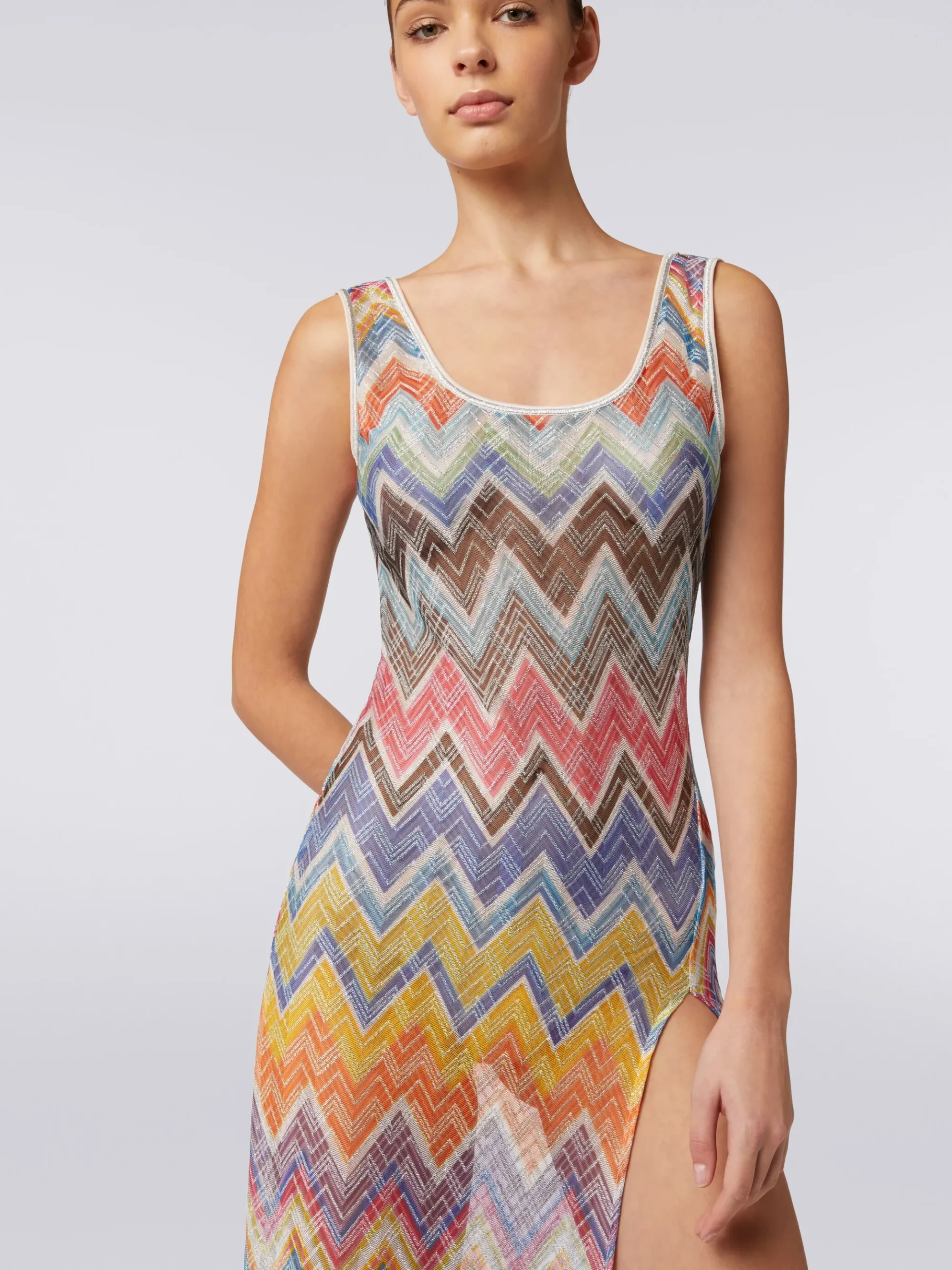 Copricostume lungo stampa zig zag con lurex