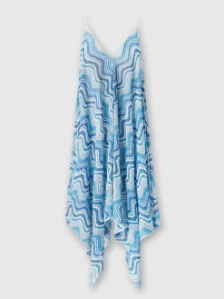 Copricostume lungo taglio foulard in crochet chevron lamé