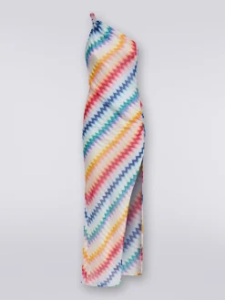 Copricostume monospalla lungo con stampa zig zag