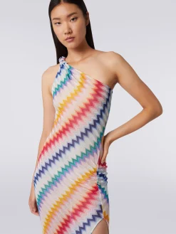 Copricostume monospalla lungo con stampa zig zag