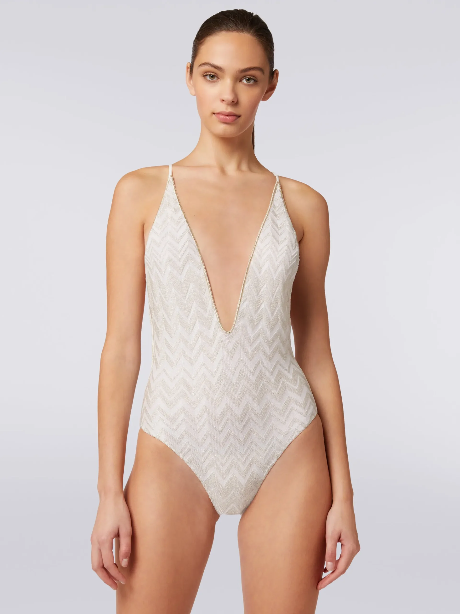 Costume intero con chevron tono su tono lamé