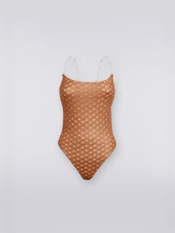 Costume intero effetto pizzo con spalline in catena e pietre
