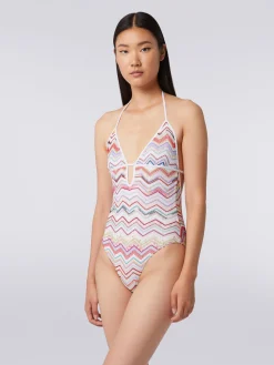 Costume intero in crochet zig zag con lurex