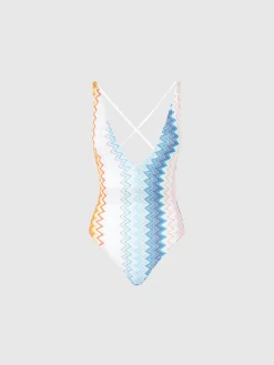 Costume intero in misto viscosa zig zag lamé con scollo a V