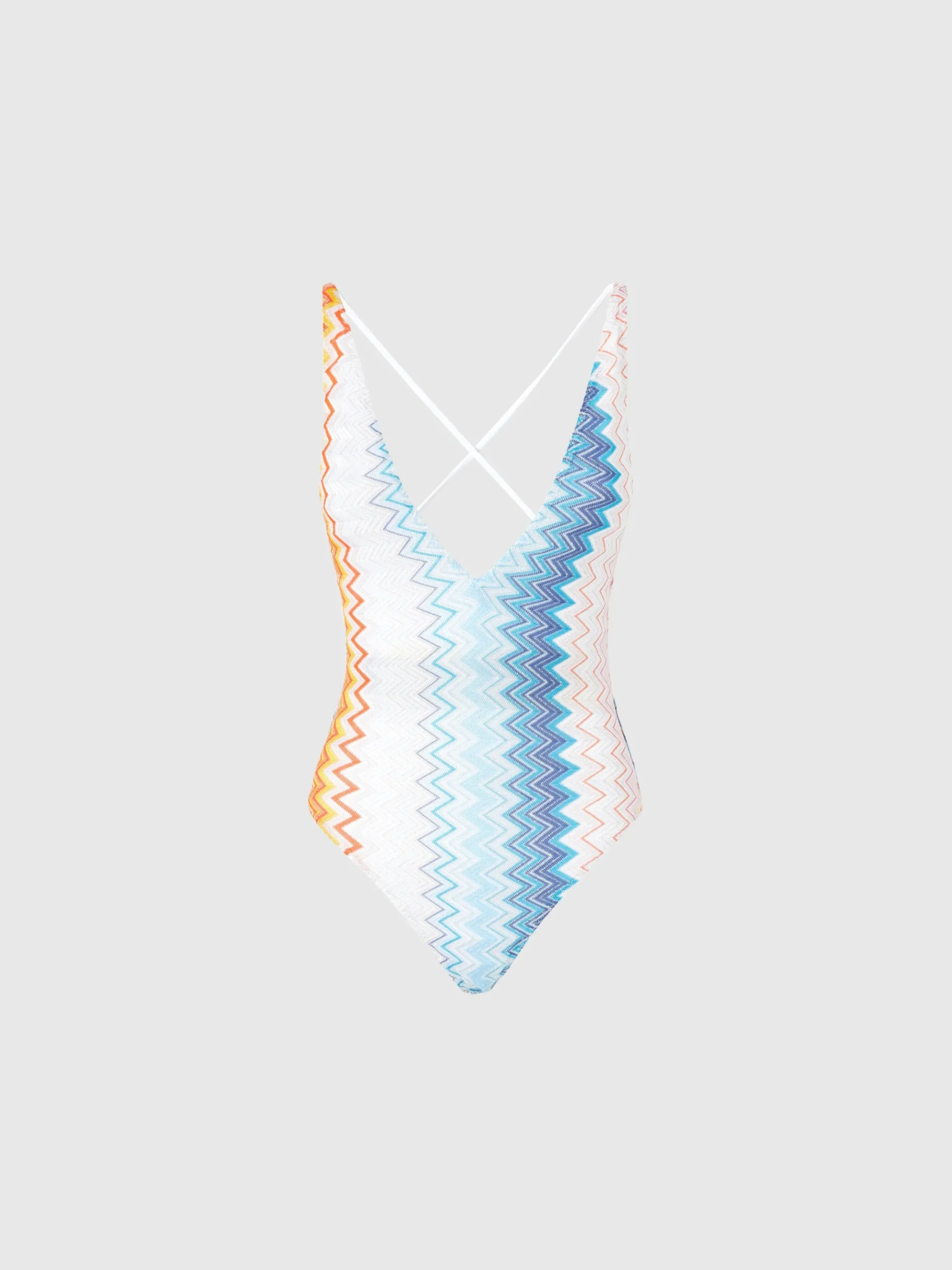 Costume intero in misto viscosa zig zag lamé con scollo a V