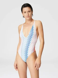 Costume intero in misto viscosa zig zag lamé con scollo a V