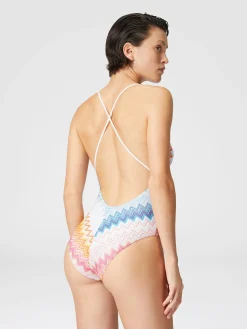 Costume intero in misto viscosa zig zag lamé con scollo a V