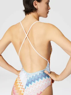 Costume intero in misto viscosa zig zag lamé con scollo a V