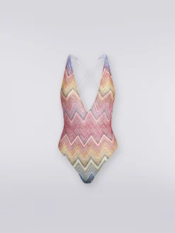 Costume intero in tessuto stampa zig zag