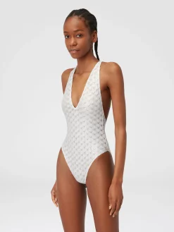 Costume intero in viscosa effetto pizzo