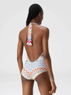 Costume intero in viscosa zig zag con lurex
