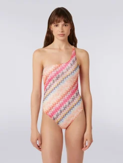 Costume intero monospalla in viscosa chevron