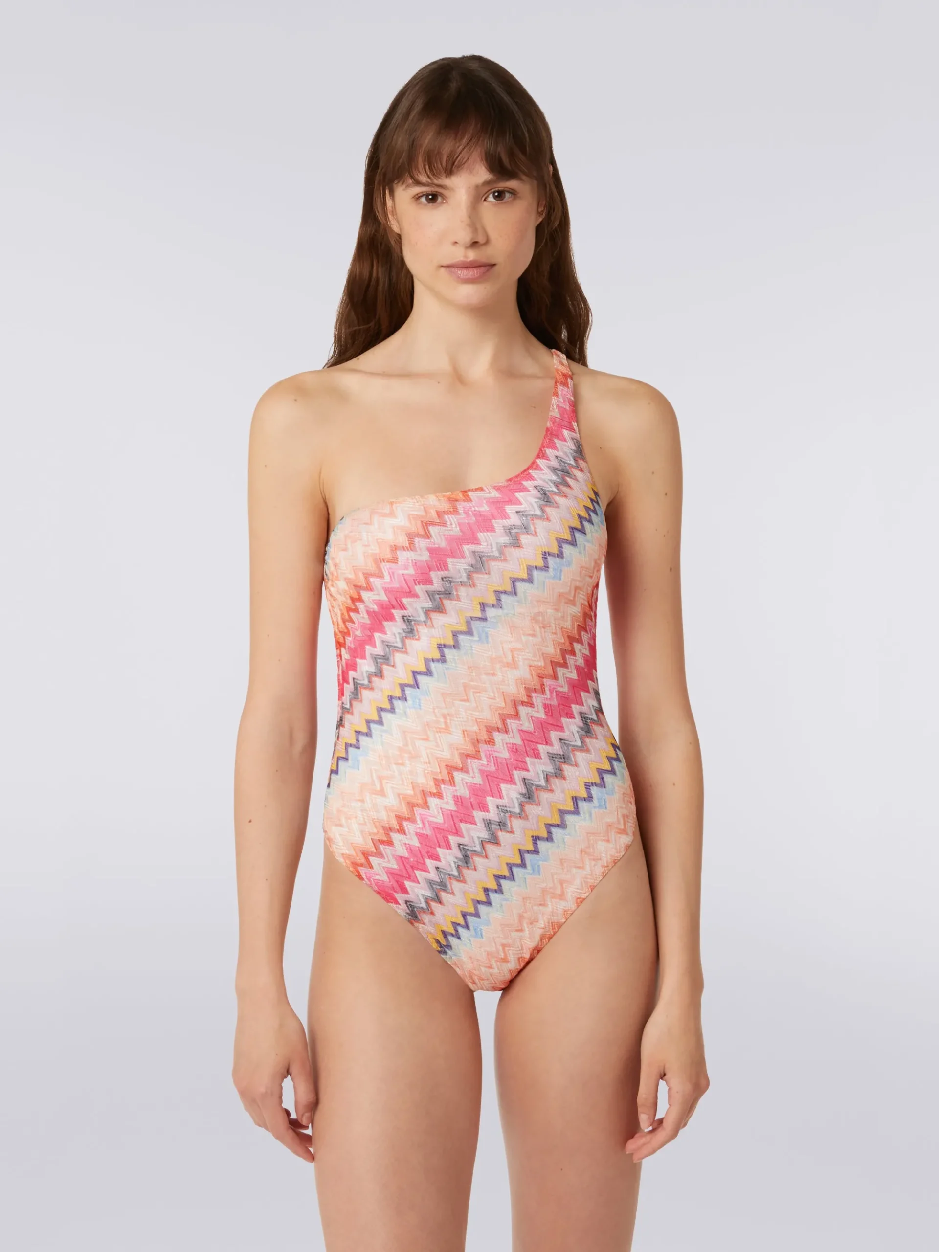 Costume intero monospalla in viscosa chevron