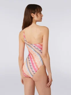 Costume intero monospalla in viscosa chevron