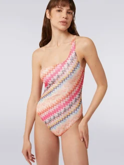 Costume intero monospalla in viscosa chevron