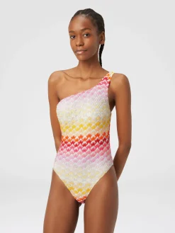 Costume intero monospalla effetto pizzo con lurex