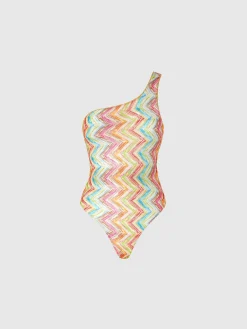 Costume intero monospalla in tulle stampato