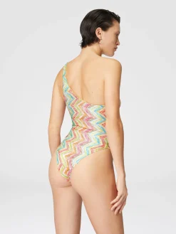 Costume intero monospalla in tulle stampato