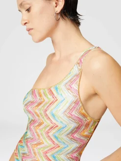 Costume intero monospalla in tulle stampato