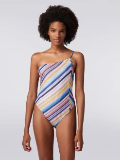 Costume intero monospalla in crochet rigato
