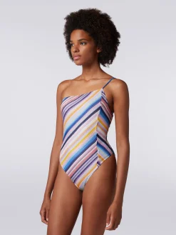 Costume intero monospalla in crochet rigato