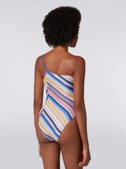 Costume intero monospalla in crochet rigato