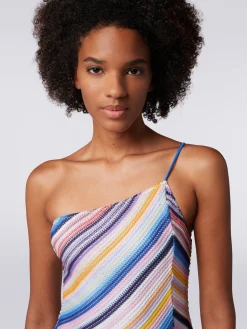 Costume intero monospalla in crochet rigato