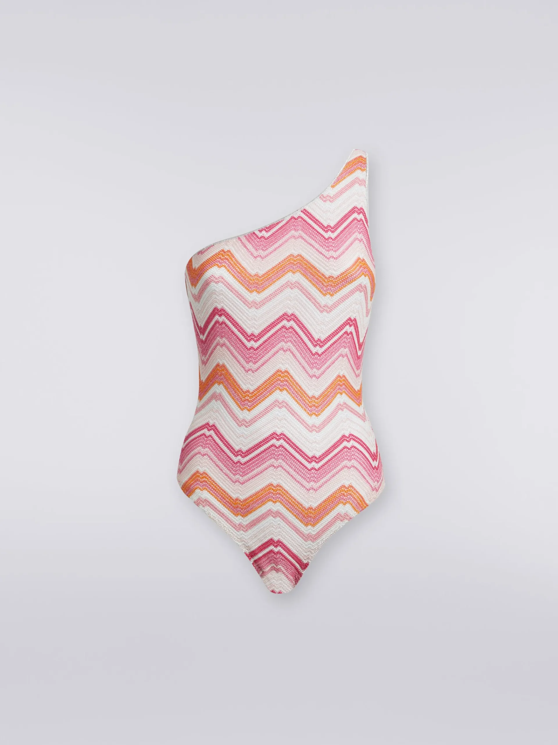 Costume intero monospalla in crochet chevron con lurex