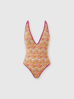 Costume intero reversibile con stampa e scollo a V