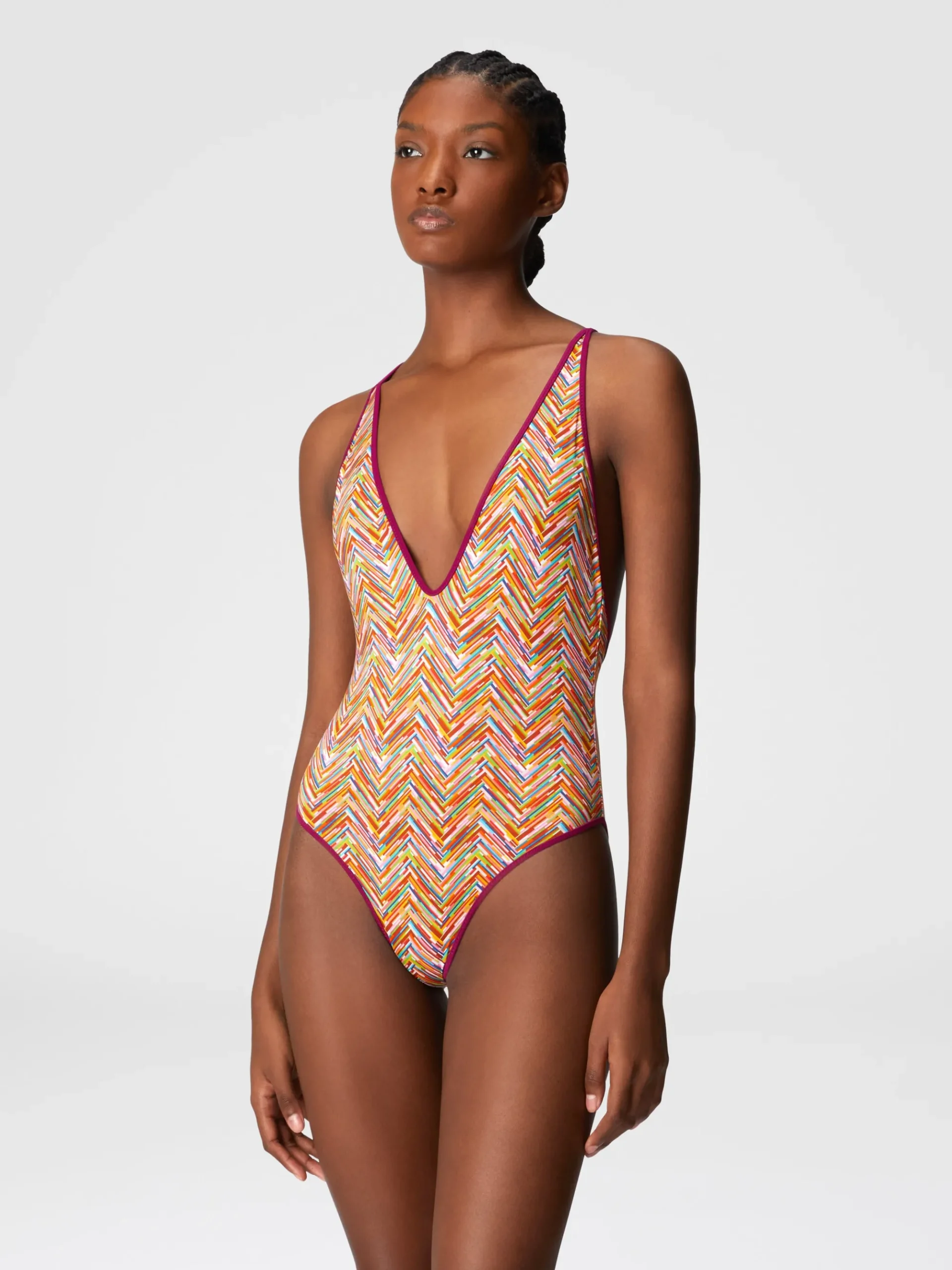 Costume intero reversibile con stampa e scollo a V