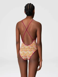 Costume intero reversibile con stampa e scollo a V
