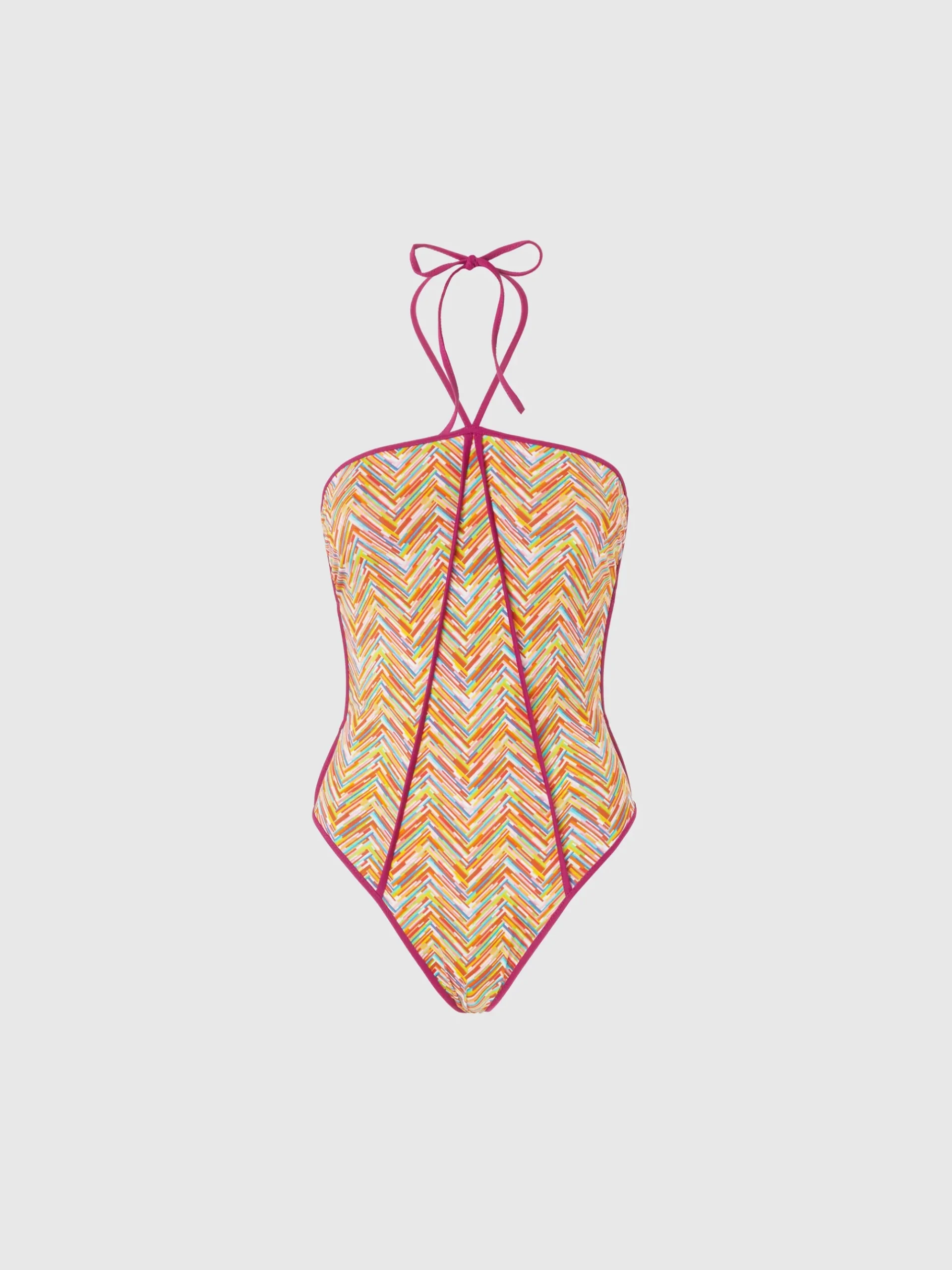 Costume intero reversibile con stampa e profili a contrasto