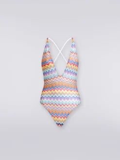 Costume intero stampa zig zag con scollatura a V