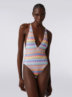 Costume intero stampa zig zag con scollatura a V