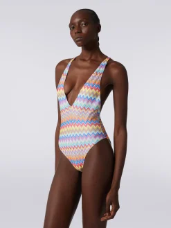 Costume intero stampa zig zag con scollatura a V