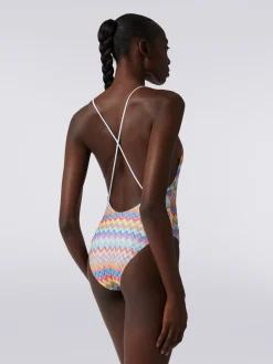 Costume intero stampa zig zag con scollatura a V