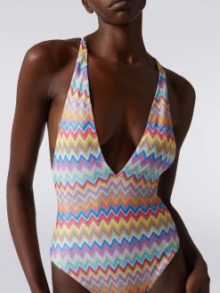 Costume intero stampa zig zag con scollatura a V