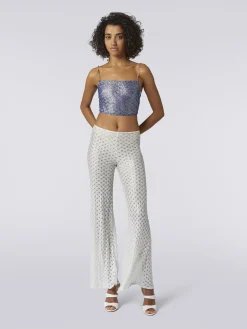Crop top effetto pizzo con spalline in catena e pietre