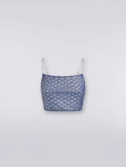 Crop top effetto pizzo con spalline in catena e pietre