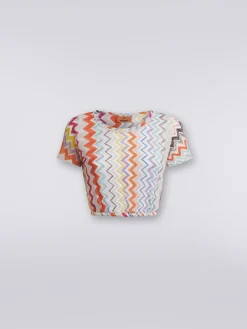Crop top in misto viscosa chevron con lurex