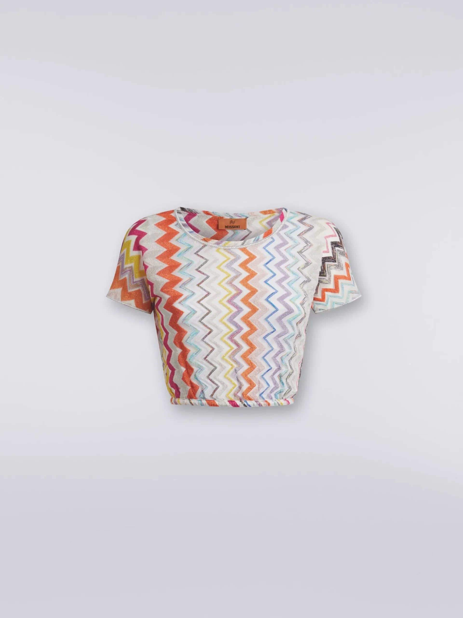 Crop top in misto viscosa chevron con lurex