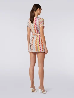 Crop top in misto viscosa chevron con lurex