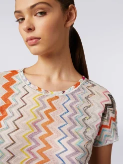 Crop top in misto viscosa chevron con lurex
